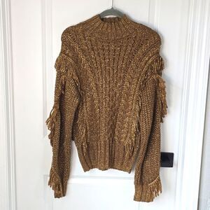 Express Metallic Bronze Brown Gold Fringe Mock Neck Sweater - Size Small